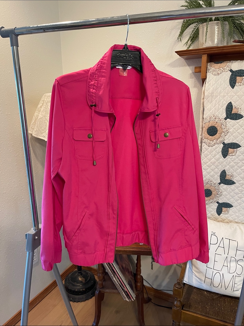 Allison Daley Bright Fuchsia Zip-Front Bomber Jacket